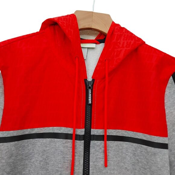 Adidas Neo Full Zip Hoodie Womens Small Gray Orange Athletic Long Sleeve Cozy - Picture 3 of 8